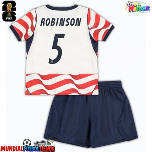 Camiseta Estados Unidos Antonee Robinson #5 Primera Equipación Replica Mundial 2026 para niños mangas cortas (+ Pantalones cortos)